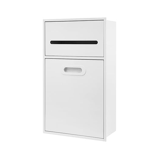 Recessed Wall Mounted Trash Can with Toilet Paper Holder, 1.59 Gal Hidden Tilt-Out Trash Bin Cabinet, 304 Stainless Steel Built-in Waste Bin for Bathroom & Toilet, White
