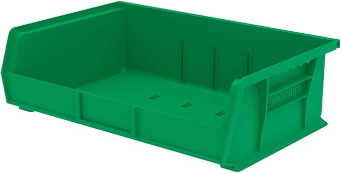 Akro-Mils 30255 AkroBins Plastic Storage Bins, Space-Saving Stackable Bins for Garage, Pantry, Craft Organization, 11-" x 16-" x 5-", Green, 6-Pack