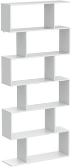 Tangkula 6 Tier S Shaped Bookshelf, 31.5''L x 9''W x 75''H, Wooden Bookcase and Bookshelves w/Anti-Toppling Device, Room Divider Display Shelves for Living Room, Home Decor, 6 Shelf Bookshelf