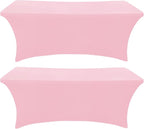 SEPARO 2Pack,6FT Pink Spandex Table Cover Fitted Rectangular Tablecloth Stretchable Tablecloth 6 ft Wrinkle-Free for Party Tradeshows Banquet Weddings Cocktail, 2 Pcs