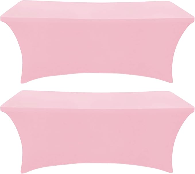 SEPARO 2Pack,4FT Pink Spandex Table Cover Fitted Rectangular Tablecloth Stretchable Tablecloth 4 ft Wrinkle-Free for Party Tradeshows Banquet Weddings Cocktail, 2 Pcs