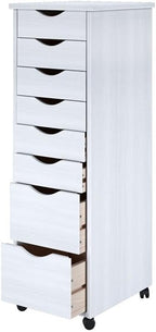Pemberly Row Modern Solid Wood 6+2 Drawers Roll Utility Cart in White