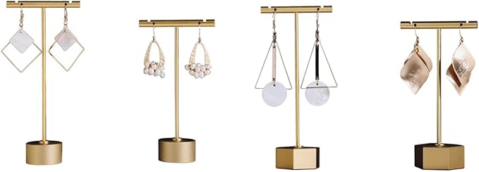 GISELA D 4Pcs Gold Metal Earring T Bar Stand Retail Display Holders for Show, Jewelry Online Stores Photography Display Props (Gold 4pcs)