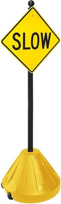 Tip-n-Roll Portable Pole 2 Sign Holder | 18"w x 12"h Wheeled Base | Yellow Base, 60”h Pole (PP2-YL-60P)