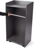 Displays2go Podium Stand, Internal Shelf, 4 Wheels, CARB Certified, Laminated Melamine - Gray (LCKDPHSGR)