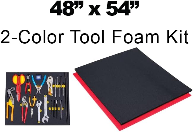 5S TOOL BOX SHADOW FOAM ORGANIZERS (2 COLOR) CUSTOM SIZE ROLL (48" x 54", Black Top/Red Bottom)