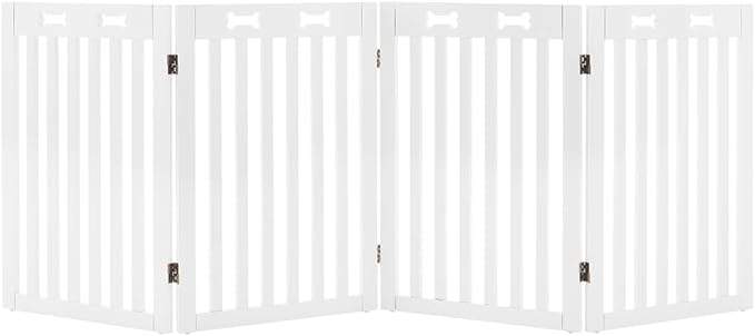 unipaws 29.5'H Free Standing Tall Wooden White Dog Cat Gate, Foldable Pet Fence for Doorway, Stairs, Indoor Use