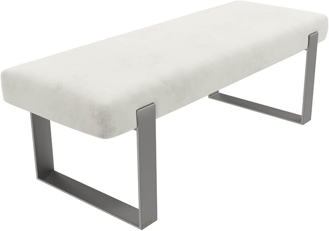 VANT Upholstered Bed Bench - Velvet Ivory - Brushed Nickel - Contemporary Modern, Bedroom Bench Seat, Hallway, or Entryway