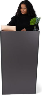 Displays2go Podium Stand, Internal Shelf, 4 Wheels, CARB Certified, Laminated Melamine - Gray (LCKDPHSGR)