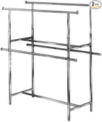 Econoco Double Bar Clothing Rack – Adjustable Garment Display with Rectangular Hangrail, Chrome (Base + Hang Bars)