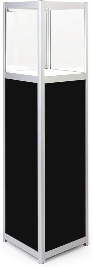 Displays2go Pedestal LED Display Case, Illuminated Panels, Rechargeable - Silver (LEDDCPSLV)