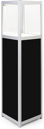 Displays2go Pedestal LED Display Case, Illuminated Panels, Rechargeable - Silver (LEDDCPSLV)