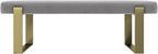 VANT Upholstered Bed Bench - Velvet Platinum Grey - Burnished Brass - Contemporary Modern, Bedroom Bench Seat, Hallway, or Entryway