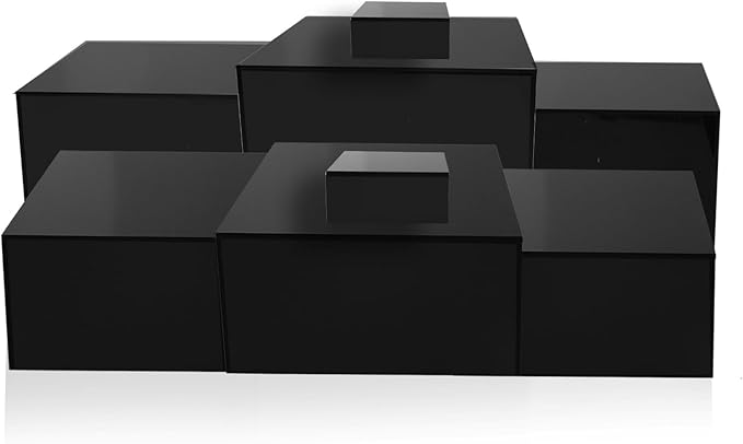 8 Pack Acrylic Risers for Display - Nesting Cubes Hollow Bottoms Stand - Black