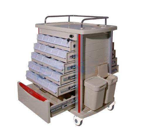 MS3C-200T, Lite Mobile Locking Medication Cart/Medical Storage Cart with Chart Rack