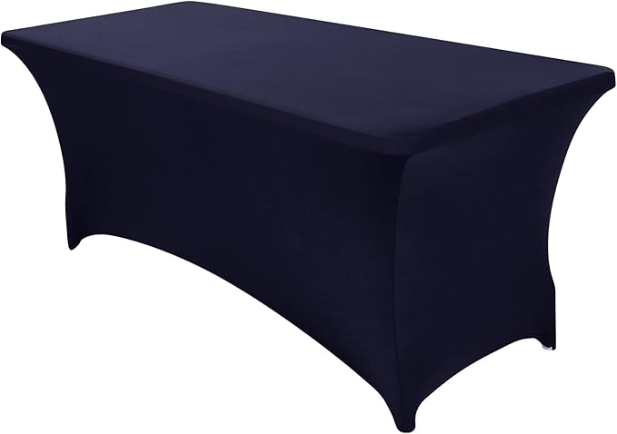 SEPARO 1 Pack 4 Ft Navy Blue Table Cover Fitted Rectangular Tablecloth Stretchable Fabric Table Cloth 4 ft Wrinkle-Free for Party Tradeshows Banquet Weddings Cocktail
