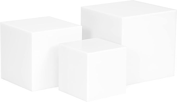 Red Co. Set of 3 Glossy White Acrylic Cube Display Nesting Riser Stands with Hollow Bottoms