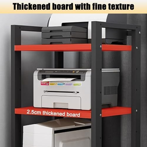 Adjustable 3-Tier Printer Stand, Heavy-Duty Under Desk Printer Cart with Storage Shelves, AV Media Stand for Home Office, White & Light Walnut Finish