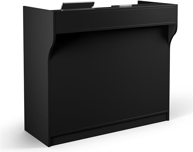 Free-Standing Black Melamine Register Stand, with Adjustable Shelves, Pull-Out Drawer, and Check Writing Area
