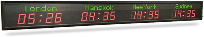 Stylish LED World Clock - Multi Time Zone Display, Auto-Sync WiFi, Wall/Suspension Mount, 1000CD Brightness, 15-20m Visibility - Durable Aluminum Alloy for Offices/Hotels/Schools (4 City)