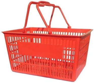 Only Hangers Shopping Basket Set of 12 - Durable Red Plastic Rectangular Baskets with Metal Stand and Sign
