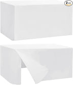 HolidayIdeas 2 Pack Fitted Tableclothes - 48 x 24 Inch - Rectangle Tablecloths for 4 Foot Tables, Versatile Fabric Table Covers for Parties, Holiday Dinner, Trade Show (White)