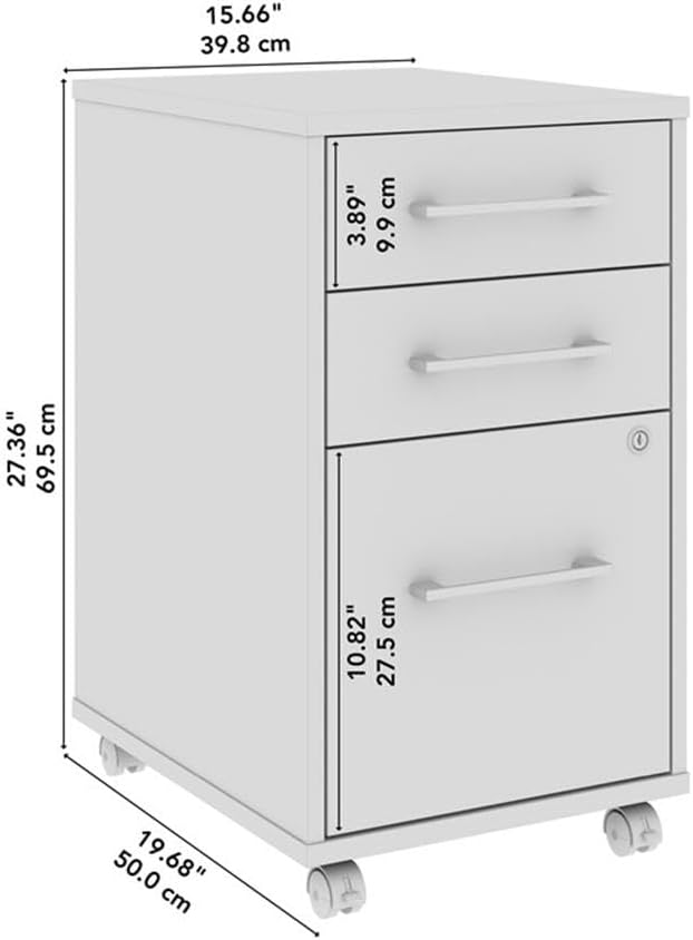 Bush Business Furniture Hustle 3 Drawer Rolling File Cabinet in Platinum Gray, Mobile Document Storage for Home and Professional Office