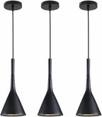KCO Lighting Industrial Adjustable Pendant Light Black Vintage 3 Light Hanging Modern Farmhouse Mini Ceiling Pendant Light for Kitchen Island Restaurant Bar (Black & 3-Pack)
