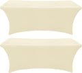 2 Pack 6 Ft Beige Spandex Table Cover Fitted Rectangular Tablecloth Stretchable Fabric Table Cloth 6 ft Wrinkle-Free for Party Tradeshows Banquet Weddings Cocktail
