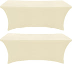 2 Pack 6 Ft Beige Spandex Table Cover Fitted Rectangular Tablecloth Stretchable Fabric Table Cloth 6 ft Wrinkle-Free for Party Tradeshows Banquet Weddings Cocktail