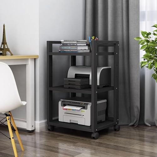 Adjustable 4-Tier Printer Stand, Heavy Duty Under Desk Cart with Storage Shelf, Multi-Functional AV Media Table for Home Office, White & Light Walnut Finish