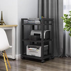 Adjustable 4-Tier Printer Stand, Heavy Duty Under Desk Cart with Storage Shelf, Multi-Functional AV Media Table for Home Office, White & Light Walnut Finish