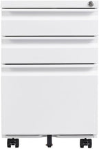 Lispin 3-Drawer Mobile Filing Cabinet with Lock, Office Storage Filing Cabinet of Legal/Letter Size, to be Installation Required (White + Metal + Modern)