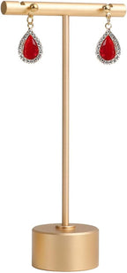 GemeShou Gold Metal Small Earring T Bar Stand Retail Display Holder, Retail Jewelry photography props for Show【Gold-Round Base Height 4.5"】