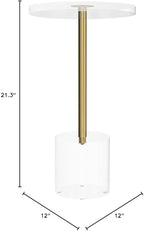 Clear Acrylic End Table,Side Table,Brushed Brass Metal,Round,for Office, Living Room and Bedroom,Easy Assembly,12x12 inch，21.3 inch high
