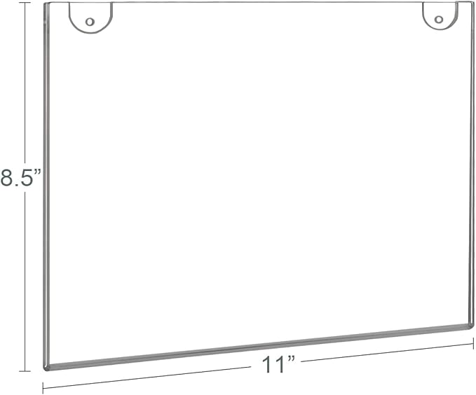 BlueValley 12 Pack Acrylic Sign Holder 8.5x11 Wall Mount Landscape – Clear Menu, Flyer & Picture Frame with Screws & Adhesive Tape, Wall Mounted Document Display for Office, School, Restaurant, Hotel, Public Space