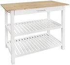 Island Oasis Solid Wood Kitchen Island with Drawer, Stainless Steel Towel Bar and Open Storage Multi-Purpose Prep Table for Home Kitchens Natural and White