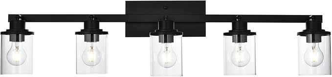 Yaohong 5-Light Kitchen Track Light Fixtures Ceiling Vanity Lights Black, Bathroom Track Lighting Kit with Ajustable Heads, Modern Wall Ceiling Tracking Light for Hallway Shop