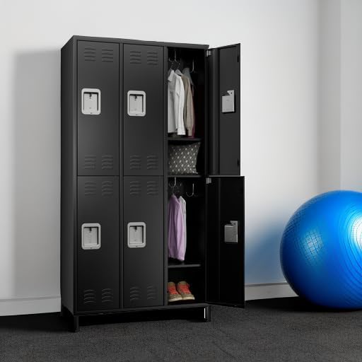 Aobabo Upgraded Metal Storage Locker for Employees, 6 Doors Metal Lockers Cabinet with Lock and Name Card Slot, Industrial Storage with 18 Hooks, for Office Gym, Assembly Required, Black