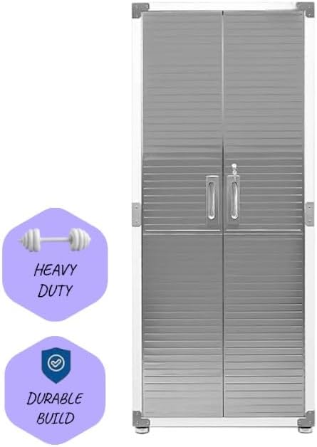 Heavy Duty Storage Solid Stainless Steel Cabinet with Lockable, Adjustable Shelf, Metal Garage Organizer (White, 30" W x 18" D x 72" H)