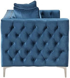 Pemberly Row Chesterfield Button Tufted Velvet Fabric Modern Loveseat-Blue