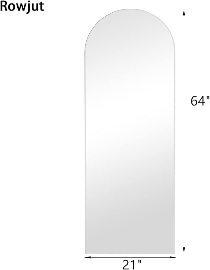 Floor Mirror Arched Full Length Mirrors, 64"x21" Floor Length & Standing Hanging or Leaning & Large Full Body Mirror Wall Mirror for Bedroom, Living Room, Aluminum Frame,White