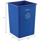 Global Industrial Square Plastic Recycling Trash Can, 35 Gallon Capacity, Indoor/Outdoor Rated, 19-1/2"W x 19-1/2"D x 27-4/5"H, Utility Recycling Can, No Lid, Blue