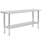 Hally Stainless Steel Table for Prep & Work 18 x 72 Inches, NSF Commercial Heavy Duty Table with Undershelf and Galvanized Legs for Restaurant, Home and Hotel