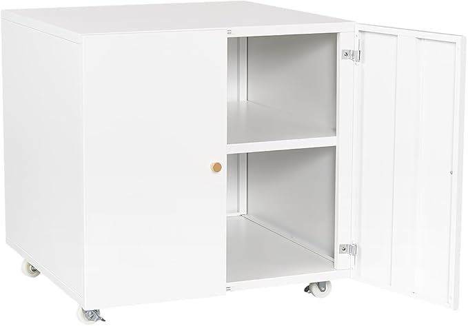 Print Mobile Printer Stand, Rolling Filing Cabinet, Lateral Office Filing Cabinet fits A4 or Letter Size for Home Office (White, H23.62)