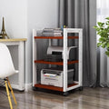 Adjustable 3-Tier Printer Stand, Heavy Duty Under Desk Printer Cart with Storage Shelf, AV Media Stand for Home Office, White & Light Walnut Finish (4-Tier)