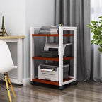 Adjustable 3-Tier Printer Stand, Heavy Duty Under Desk Printer Cart with Storage Shelf, AV Media Stand for Home Office, White & Light Walnut Finish (4-Tier)