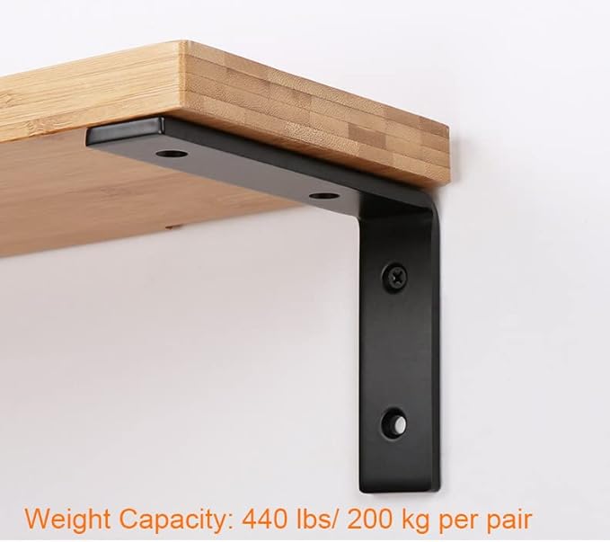 12 Inch Shelf Bracket Heavy Duty L Shelf Bracket 12 x 8 Inch Metal Shelf Bracket with Hardware, Black, 4 Pack