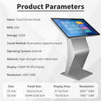 22" LCD Digital Signage Kiosk, Capacitive Touch Screen Display, K-Style Stand for Mall Navigation, Self-Ordering, Advertising Solutions, Black 22 Inch