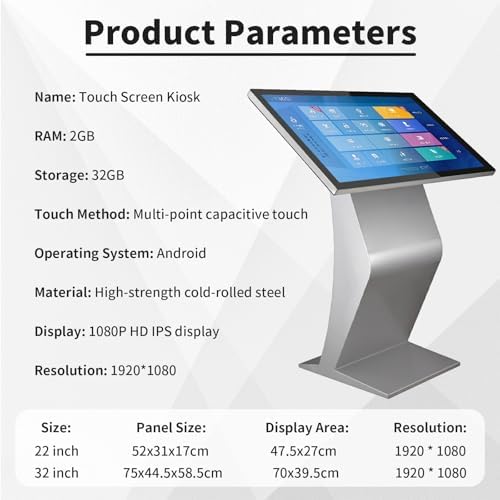 22" LCD Touch Screen Digital Signage Kiosk, K-Style Stand for Mall Navigation, Self-Ordering & Advertising - Versatile Display Solution, Black